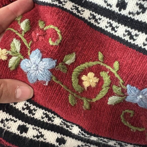 Jenny Red Acrylic Blend Floral Beaded Embroidered Button-Up Cardigan Size M - Picture 6 of 9